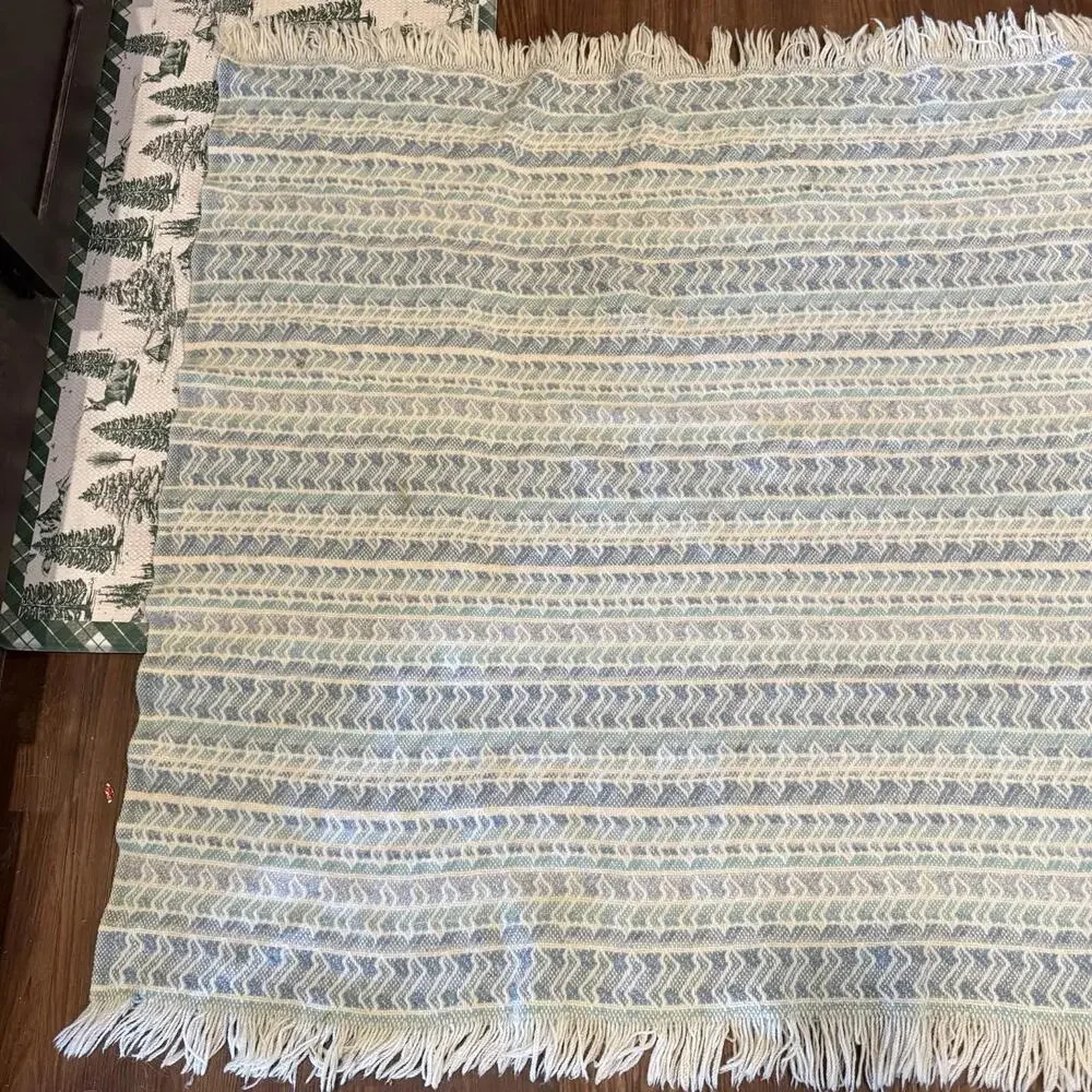 Vintage 90s RARE Pendleton Woolen Mills Fringed Throw Blue Label Blue Gold 60x48
